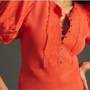 Pilcro Bella Henley Top - Size Small - Pullover with Puff sleeve - Anthropologie